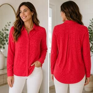 Athleta Urbanite Textured Top Red Serpentine Animal Print Button Up M